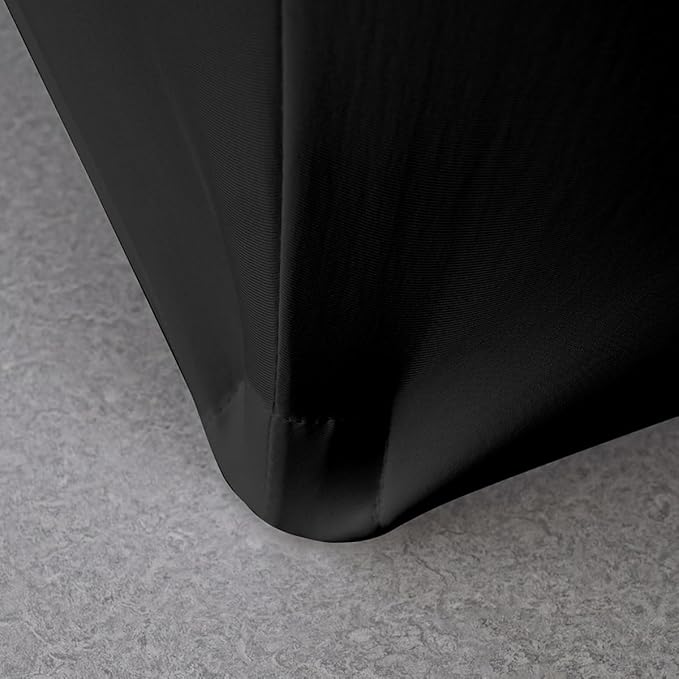 2 Pack 8FT Black Spandex Tablecloth Stretch Fitted Table Cover for Rectangular Table Event, Wedding, Banquet and Parties