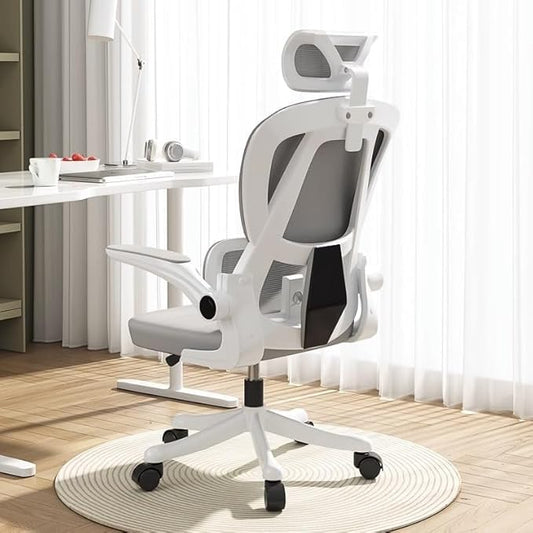 Office Chair Mesh Desk Chair, Ergonomic High-Back Rolling Gaming Work Chairs with Wheels and Adjustable Headrests,Comfortable Flip-up Arms for Home,Bedroom,Study Gaming