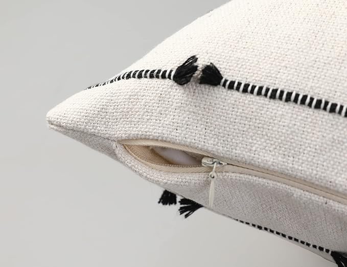 Long Lumbar Throw Pillow Cover 14x36,Stripe Pattern Cotton Black Boho Extra Long Decorative Pillow Cover Pillow Case Cushion Cover for Bed Sofa Couch Farmhouse,Skinny Modern Accent