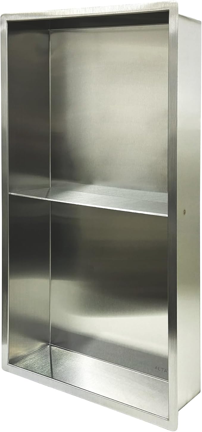 Shower Niche with Shelf Lightweight Stainless Steel Easy Install Tile Needed Wall Niche Recessed for Bathroom Storage (Brushed Stainless, 13"x25" with Shelf)