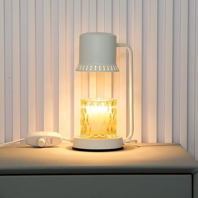 Candle Warmer Lamp with Timer 50W Dimmable Warming Light for Jar Candles Adjustable with Coasters Modern Metal White Wax Melt Lamp Housewarming Gift Ideas Zen SPA Yoga Gift for Women Mother Birthday