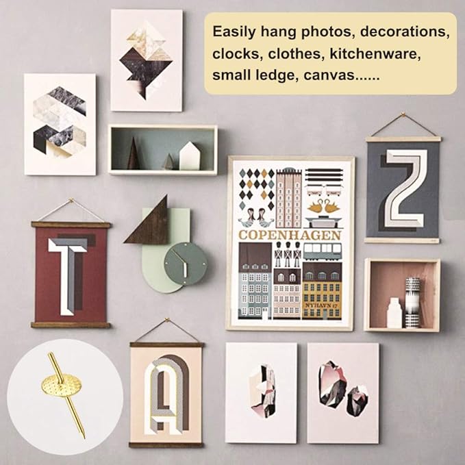 72 pcs Picture Hangers with 10-60lbs, 4 Different Size Picture Hangers, Iron Alloy Nail Hooks, Plaster Picture Hanging Kit on Wooden/Drywall Hanging Hardware for Clock, Mirror, Jewelry