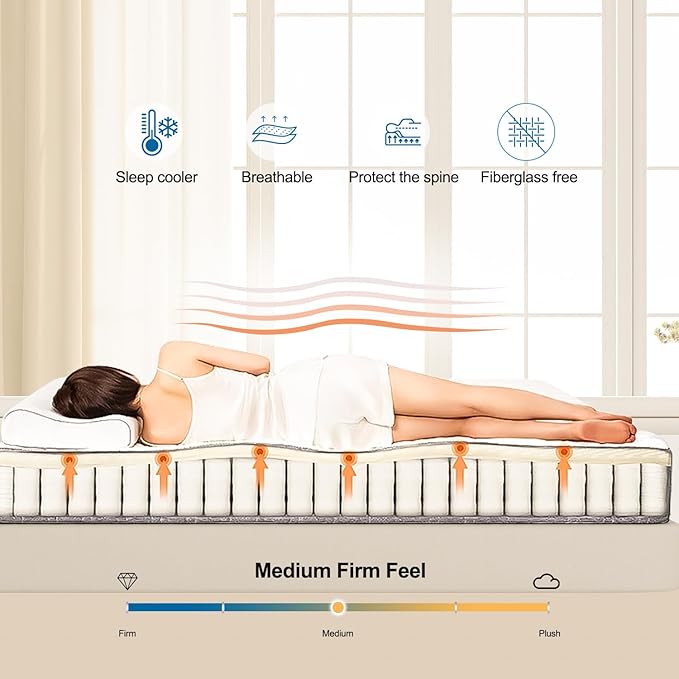 Twin Mattress in a Box, 10 inch Mattresses for Kids Bed, Hybrid Mattress Twin with Gel Memory Foam & Individual Pocket Springs, Pressure Relief & Motion Isolation, Medium Firm Mattresses