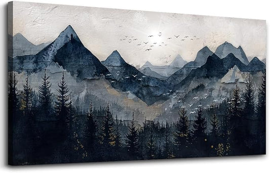 Wapluam Framed Canvas Wall Art Decor Vintage Black And White Wall Painting Wall Art for Living Room Abstract Mountains Landscape Pictures Wall Decor For Bedroom Office Ready To Hang Home Decorations