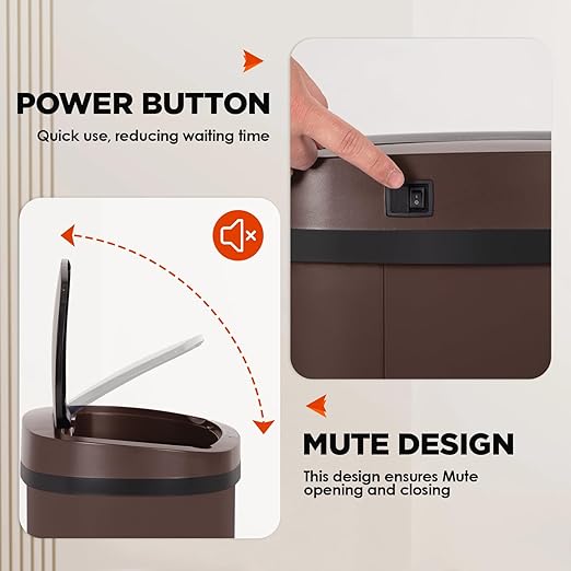 PayLessHere 13 Gallon Trash Can Kitchen Trash Can Automatic Garbage Can with Lid Touch Free High-Capacity Motion Sensor for Kitchen Bedroom Bathroom Office Trash Bin (1, Brown Stainless Steel)