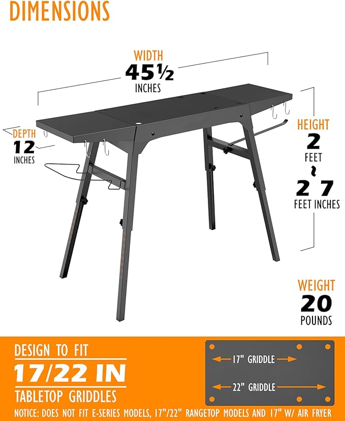 Blackstone Griddle Stand for 17”or 22”, Industrial Grade Metal Blackstone Grill Table Stand, with Tool Rack, Paper Towel Holder Trash Bag Holder, for Outdoor Camping Garden Lawns Collapsible Griddle