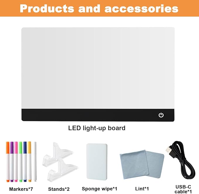 13.7X 10Inch 6 Color LED Drawing Board for Kids, LED Note Board with Colors，Light Up Acrylic Dry Erase Board with Stand,7 Markers, Rewritable Message Board Creative Fun for Home, Classrooms, Gifts.