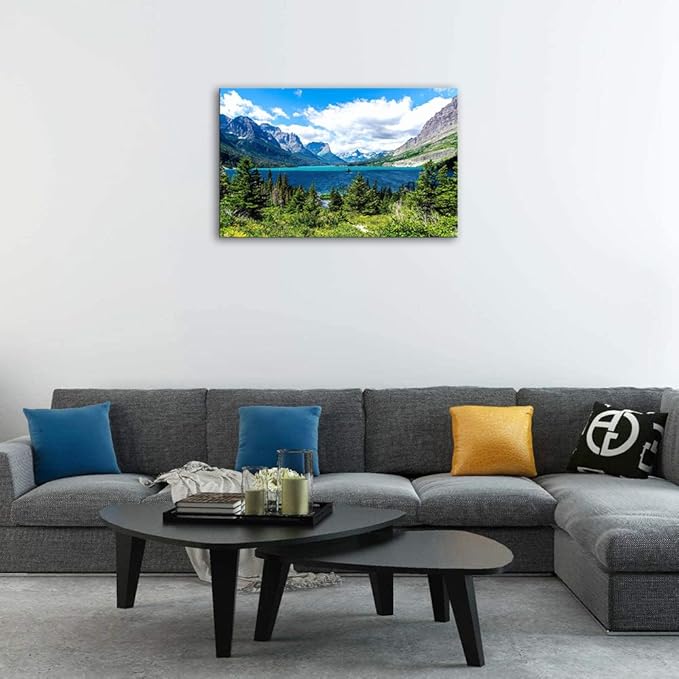 SKASNFAI Glacier National Park Wall Art Lake Mountains Pictures Framed Canvas Prints Artwork for Living room Bedroom Office Ready to Hang (16x24 inch)