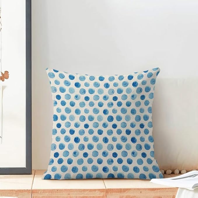 BETGINY Polka Dot Pillow Covers 18x18 Set of 2, Blue Teal Watercolor Aesthetic Decorative Throw Pillow Covers Farmhouse Linen Modern Boho Design Pillowcase for Couch Sofa Home Outdoor Decor