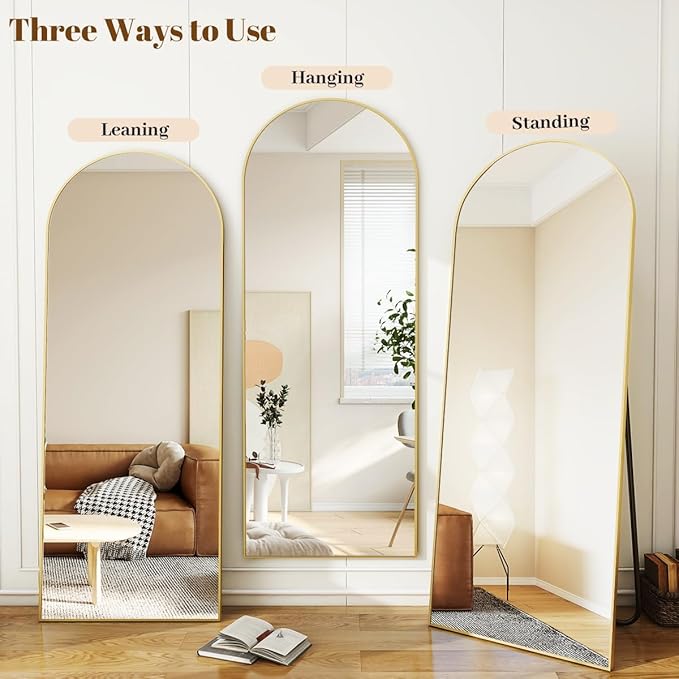 Koonmi 35"x78" Arched Full Length Mirror, Gold Large Floor Mirror with Aluminum Alloy Frame Standing Hanging or Leaning Wall-Mounted Mirror for Living Room and Bedroom