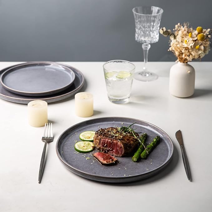 AmorArc Stoneware Dinnerware Sets,Round Reactive Glaze Ceramic Plates and Bowls Sets,Highly Scratch Resistant | Microwave & Dishwasher Safe,Service for 8 Dishes Set (24pc)