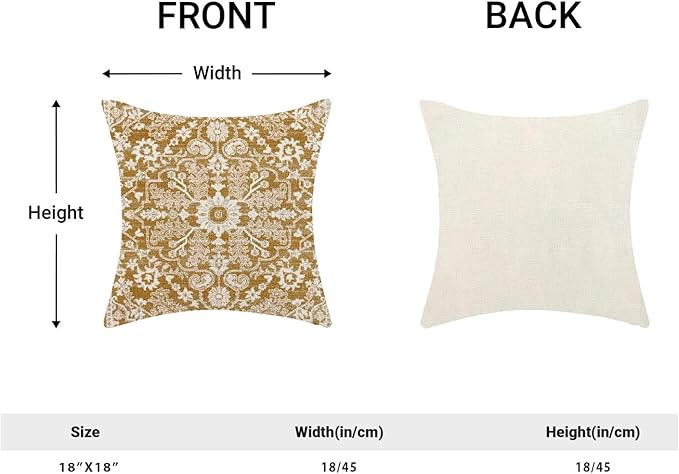 Brown White Boho Pillow Covers 18x18 Set of 2, Carpet Design Coffee Decorative Boho Throw Pillows Linen Farmhouse Bohemian Cushion Pillow Covers for Sofa Couch Outdoor Decor