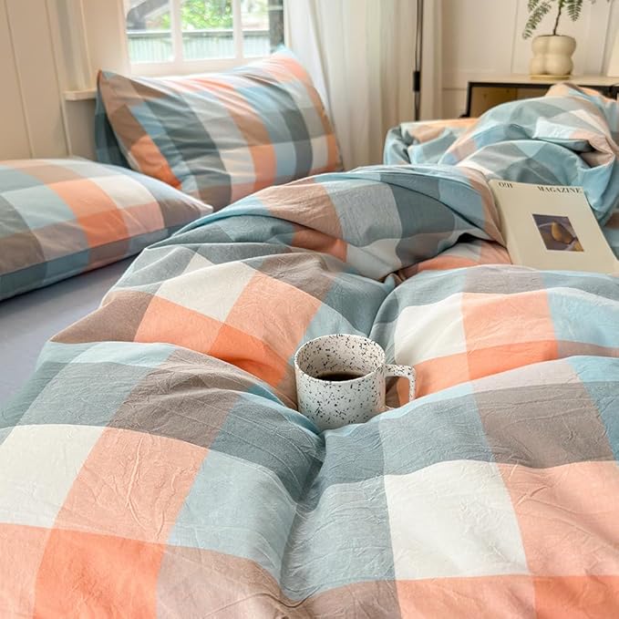 FACE TWO FACE Bedding Duvet Cover Set100% Washed Cotton Duvet Cover Linen Like Textured Breathable Durable Soft Comfy (Twin, Yunxi Powder)