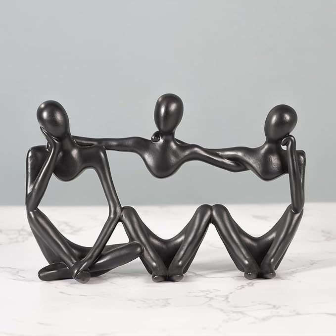 Thinker Statue Gold Decor Abstract Art Sculpture, Golden Resin Collectible Figurines for Home Living Room Office Shelf Decoration,Great Gifts Ideas (Conjoined Body-Black)