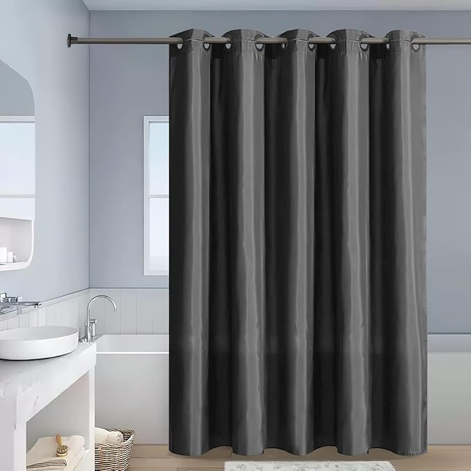 No Hook Stall Shower Curtain 36x72 Inch,Polyester Fabric Small Narrow Shower Curtain Liner,Hotel Style Bathroom Curtains with Plastic Split Grommets,Machine Washable & Waterproof,Dark Grey