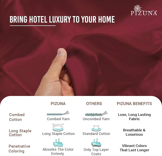 Pizuna Pure 100% Cotton King Duvet Cover Set, Luxurious 400 Thread Count Long Staple Cotton Sateen Weave with Button Closure (Combed Rio Red Cotton Duvet Cover King)