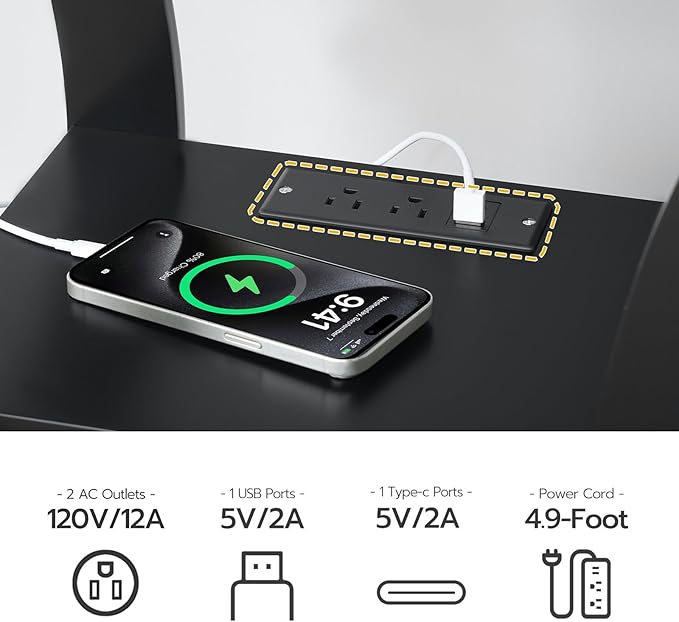 End Table with Charging Station, Side Table with USB Ports and Outlets, 3 Tier Nightstand with Storage Shelf for Small Spaces, Living Room, Bedroom, Black ETBK53E01