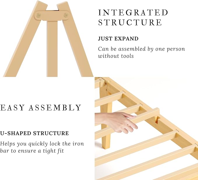 Bamboo Queen Bed Frame with Headboard, 14 inch Solid Wood Platform Bed Frames Queen Size with Metal Slats, No Box Spring Needed, Easy Assembly, Noise Free