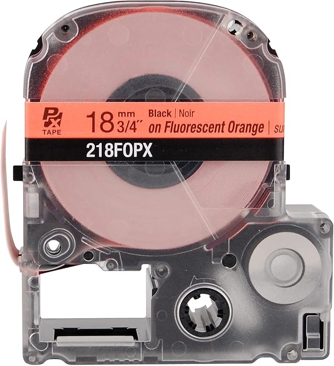 Epson LABELWORKS 218FOPX Genuine PET (Polyester) Tape Cartridge - Black on Fluorescent Orange Label Maker Tape - 3/4" (18MM) Wide, 30'