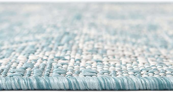 Unique Loom Outdoor Traditional Collection Area Rug - Valeria (10' Round, Aqua/ Ivory)