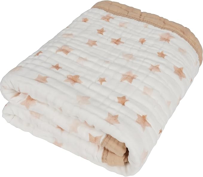 Organic Cotton Muslin Baby Blanket for Boys and Girls - Luxurious Soft Toddler Quilt for Swaddling - Gender Neutral Blankets Makes a Great Neutral Star