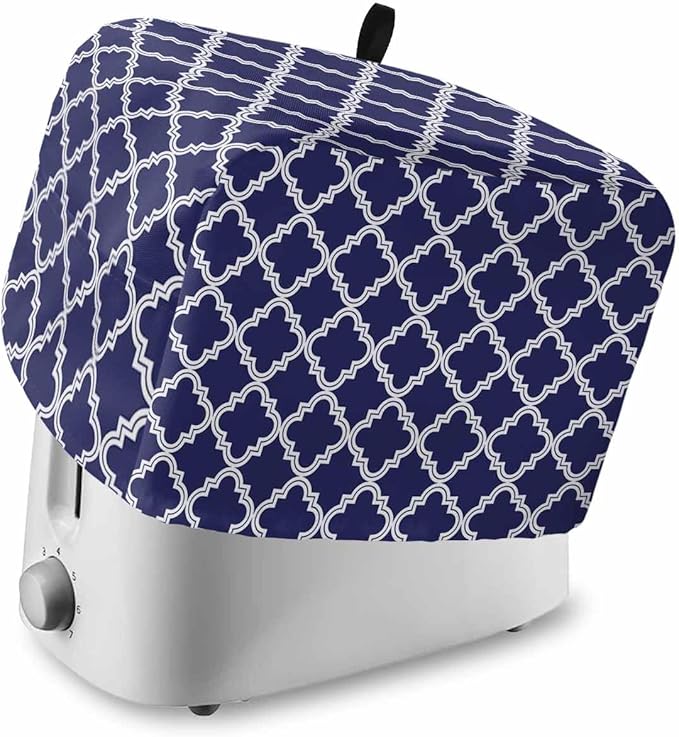 Toaster Cover 2 Slice Moroccan Pattern Toaster Oven Cover with Pockets Geometric Trellis Navy Blue Dustproof Bakeware Protector Small Kitchen Appliance Dust Covers and Fingerprint Protection for Women