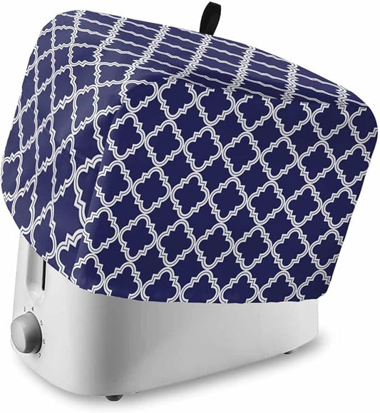 Toaster Cover 2 Slice Moroccan Pattern Toaster Oven Cover with Pockets Geometric Trellis Navy Blue Dustproof Bakeware Protector Small Kitchen Appliance Dust Covers and Fingerprint Protection for Women