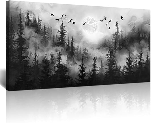 Lapremoly Forest Tree Painting for Living Room Modern Landscape Wall Art Canvas Prints Black And White Pictures Home Decor Bedroom Bathroom Office Wall Decor Artwork Ready To Hang Home Decoration
