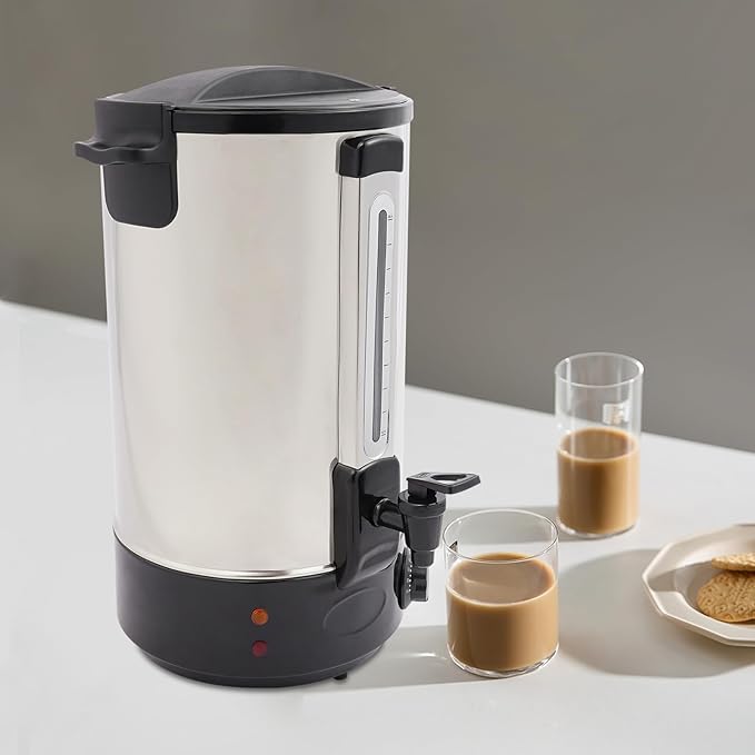 Electric Hot Water Dispenser 160 Cups Commercial Coffee Percolator & Beverage Dispenser w/Temperature Control, Stainless Steel Coffee Urn for Coffee & Tea