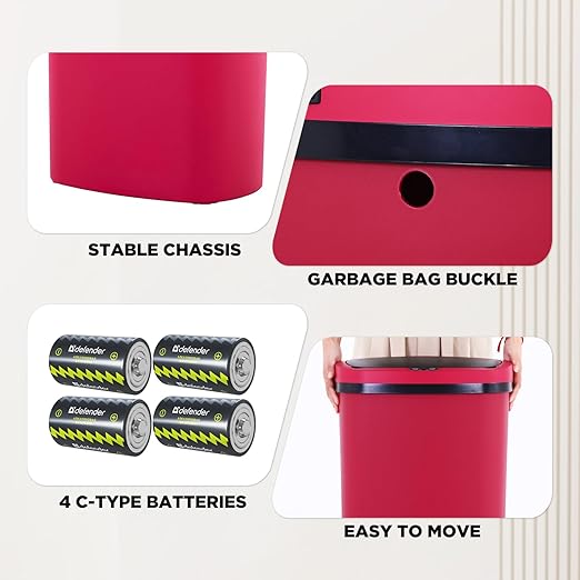 PayLessHere 13 Gallon Trash Can Kitchen Trash Can Automatic Garbage Can with Lid Touch Free High-Capacity Motion Sensor for Kitchen Bedroom Bathroom Office Wateproof Trash Bin (1, Red)