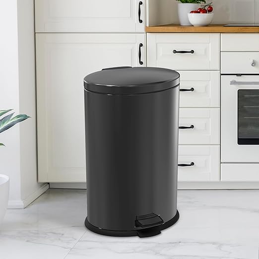 Kitchen Trash Can with Lid - 10.5Gallon/40L Oval Stainless Steel Trash Can with Removable Inner Liner and Lid Soft Close, Foot Pedal garbage can for Home Office,Fingerprint Proof Cleanly Black