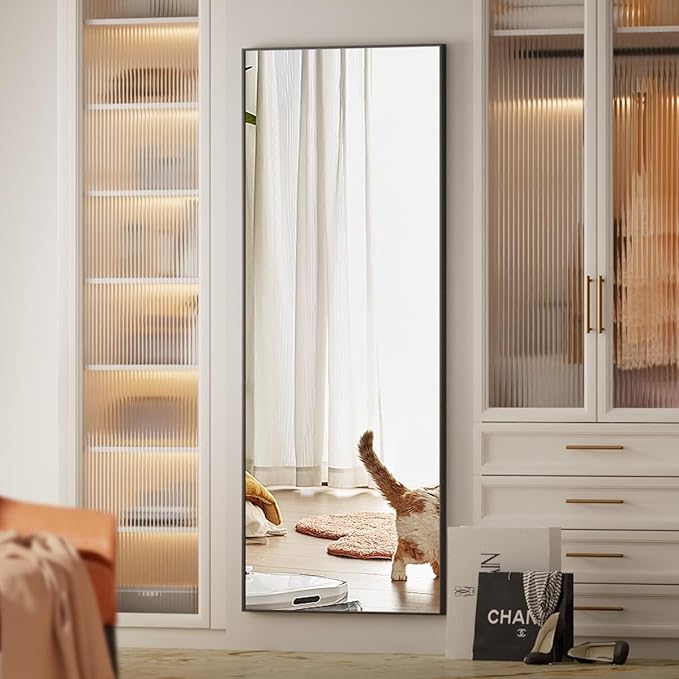 Koonmi 64"x21" Floor Mirror Full Length, Bedroom Floor Body Mirror with Stand, Black Mirror, Leaning, Standing or Hanging Horizontally/Vertically