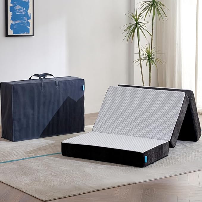 Odorless Foldable Mattress Twin Size 75" x 38" x 6", 6 Inch Folding Foam Mattress with Storage Bag, Trifold Memory Foam Mattress for RV, Guest Bed