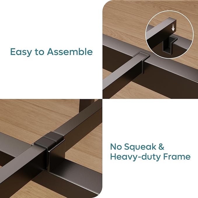 Bestier King Bed Frame with Storage Headboard and Charging Station, Walnut Platform Bed Frame with LED Light, Non-Slip Metal Bed Frame, Noise-Free, Easy Assembly,Brown