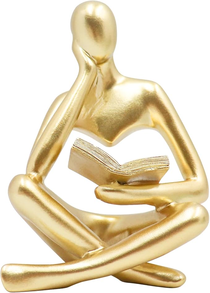 Bookshelf Decor, Reading Thinker Sculpture Figurine, Coffee Table Decor, Entry Way Table Home Decor, Decorative Statue for Living Room, Office, Bedroom, Gift