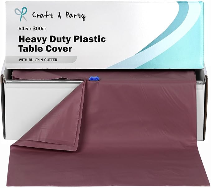 Craft And Party, 54 in x 300 feet Brown Plastic Table Cover Roll for Party, Banquet, Picnic, Kids Activities for Any Size and Shape Table (Brown, 54" x 300ft)