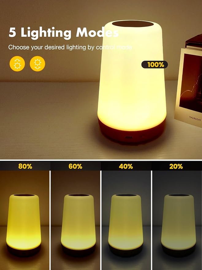 TLAOTNIY Baby Night Light, Dimmable Touch Lamp for Nursery, Portable Rechargeable Bedside Table Lamp for Bedroom, 5 Brightness&13 RGB Colors, Night Lamp for Kids Living Room Bathroom Hallways 2Pack