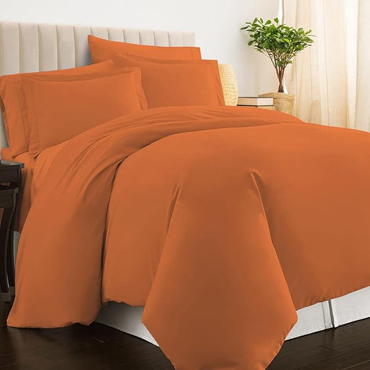 Pizuna Pure 100% Cotton Full Duvet Cover Set, Luxurious 400 Thread Count Long Staple Cotton Sateen Weave with Button Closure (Combed Burnt Orange Cotton Duvet Cover Full)