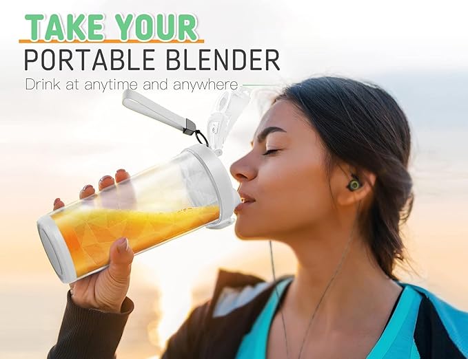 Portable Blender for Smoothies Shakes Juice, 20 Oz for Gym Home Office Travel, Personal Small Mini Glass Mixer, with 6 Blades 150W USB Rechargeable Electric Handheld Blender Cup Watter Bottle