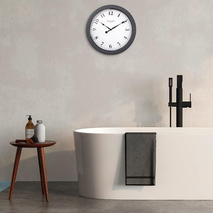 Nordic 10.4 Inch Small Indoor/Outdoor Clock, Waterproof & Weatherproof Clock for Bathroom,Patio and Pool,Modern Style,Gray Sandstone Finish