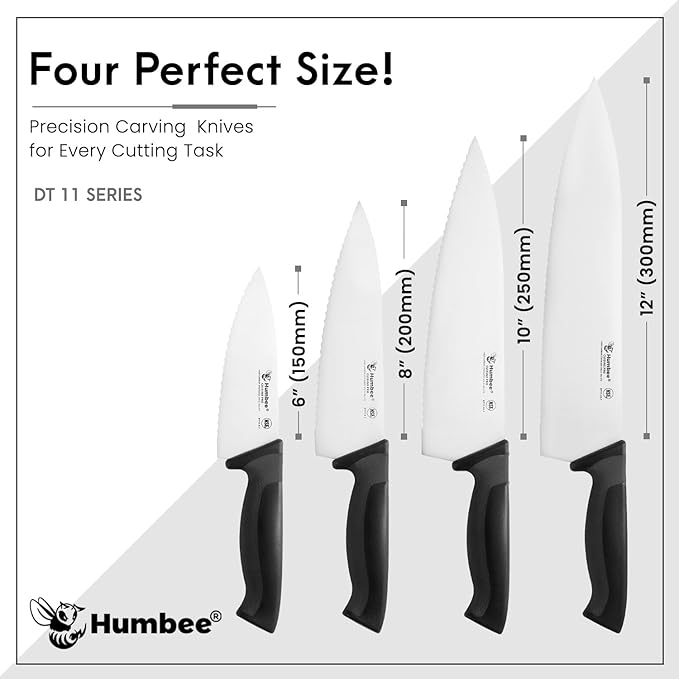 Professional Chef Knife with Ergonomic Handle – NSF Certified Stainless Steel Kitchen Knife, Serrated Wave Teeth, Durable and Sharp Blade, DT 11 Series, Black