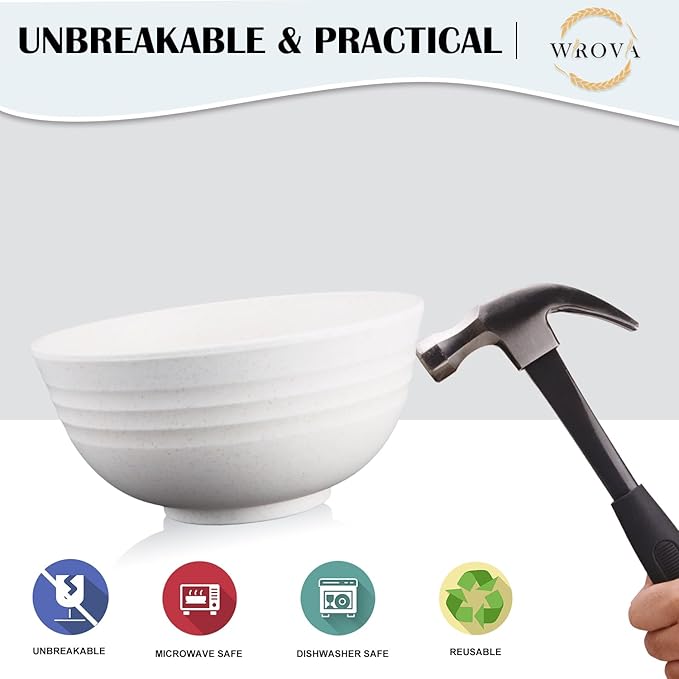 Wheat Straw Bowls Set of 8, Unbreakable White Cereal Bowl 26OZ, Microwave and Dishwasher Safe Oatmeal Bowls, Kitchen Bowl Suitable for Cereal,Salad,Snack (White)