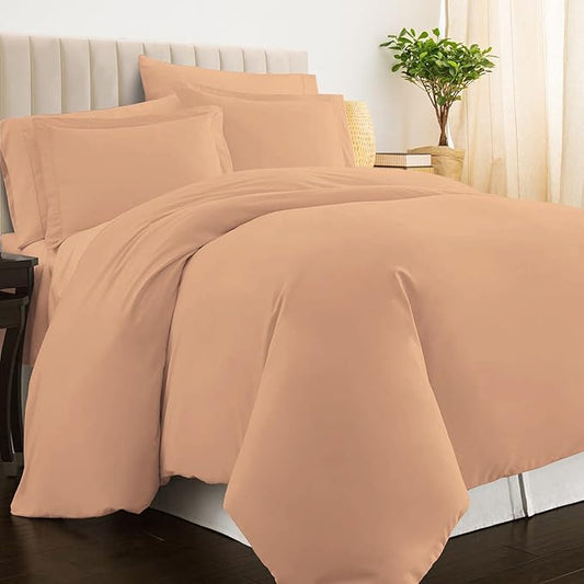 Pizuna Pure 100% Cotton King Duvet Cover Set, Luxurious 400 Thread Count Long Staple Cotton Sateen Weave with Button Closure (Combed Peach Cotton Duvet Cover King)