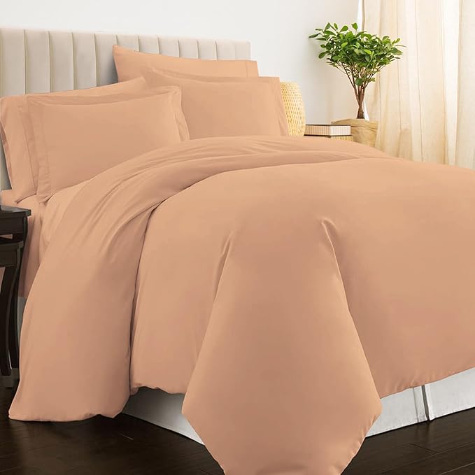 Pizuna Pure 100% Cotton Twin Duvet Cover Set, Luxurious 400 Thread Count Long Staple Cotton Sateen Weave with Button Closure (Combed Peach Cotton Duvet Cover Twin)