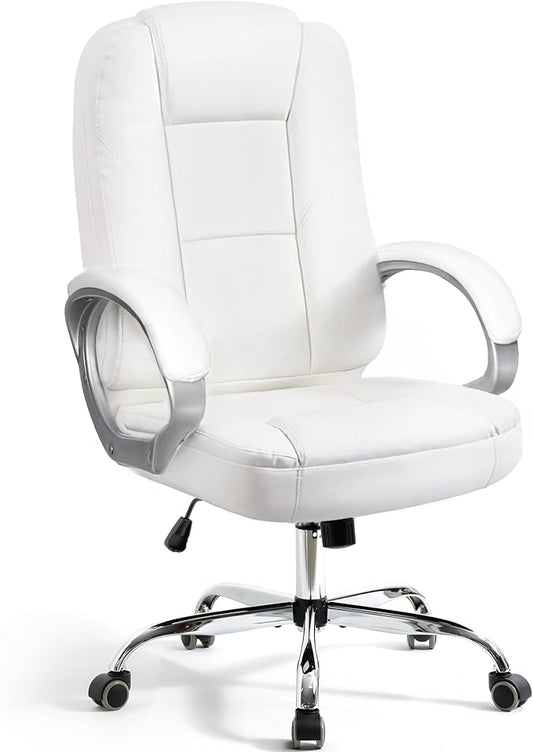NEO CHAIR Office Desk Ergonomic Gaming Chair High Back Adjustable Computer Chair with Wheels and Lumbar Support Comfy Leather Executive Swivel (White)