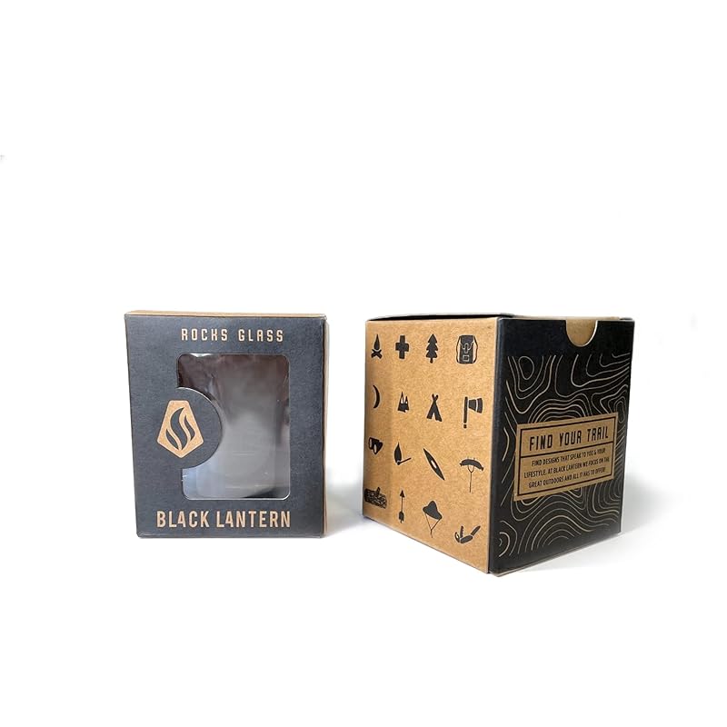 Set of 2 Whiskey Glasses by Black Lantern - Old Fashioned Glasses for Cocktails Whisky Scotch and Bourbon, Two Premium 11oz. Tumbler Glasses with Mountain and Clouds Screen Printed Design