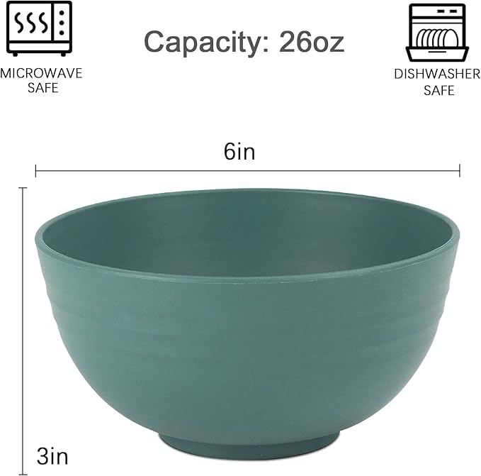 Homienly Wheat Straw Cereal Bowls 26 OZ, Microwave and Dishwasher Safe Wheat Straw Bowls, Alternative to Plastic Bowls Reusable, Unbreakable Bowl for Serving, Snack, Dinner, Soup(Green, 26 OZ)