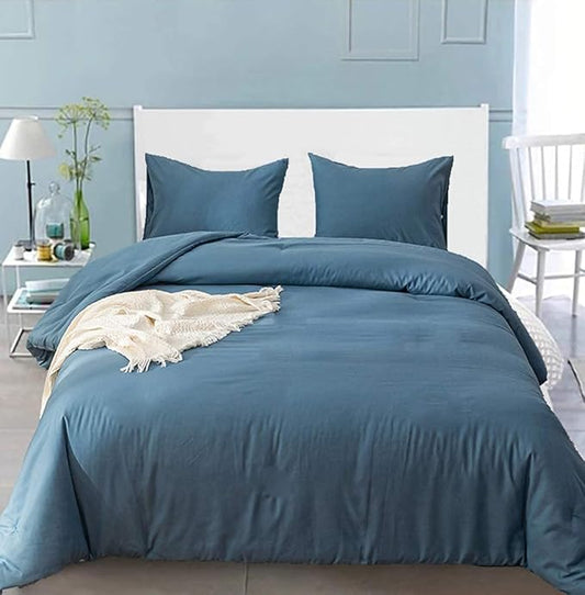 Blue Comforter Set Full Size Solid Lake Blue Comforter Set Soft Breathable Comfy Fluffy Lightweight Blue 3 Piece Comforter Set Full Size Women Men