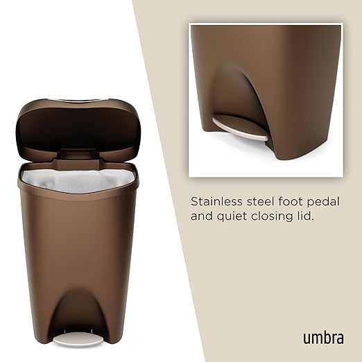 Umbra 084200-125 , Bronze Brim Large Kitchen Trash Stainless Steel Foot Pedal – Stylish and Durable 13 Gallon Step Garbage Can with Lid