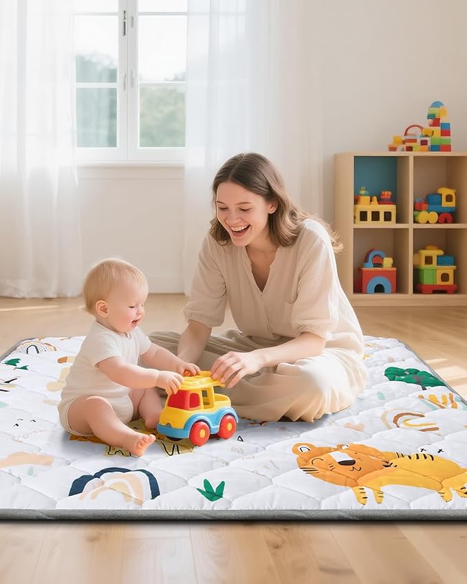 Baby Play Mat, 71x59 Playpen Mat, Thicken Cushioning Padding Foam Playmate for Baby and Toddlers Infants, Non-Slip & Machine Washable Tummy Time Mat